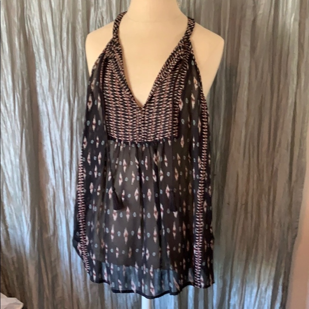 NWOT Joie Tribal Blouse with Front Tie Detail